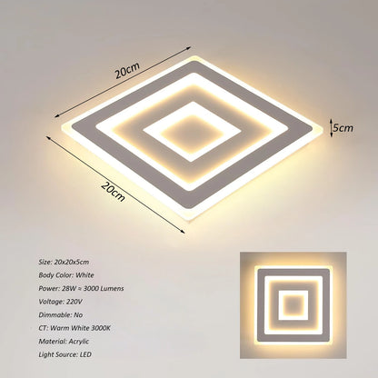 Modern Square LED Ceiling Light,28W Acrylic Ceiling Lamp,White Ceiling Chandelier for Bedroom,Living Room Warm Light 3000K