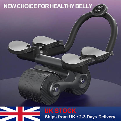 2-Wheel Ab Roller with Elbow Support Auto Rebound Abdominal Trainer Anti-Slip Handle & Counter Display for Core Workout