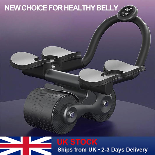 2-Wheel Ab Roller with Elbow Support Auto Rebound Abdominal Trainer Anti-Slip Handle & Counter Display for Core Workout