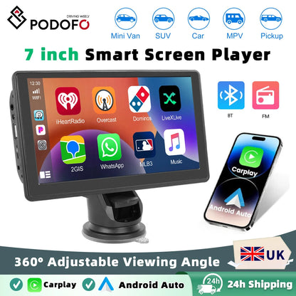 Podofo 7'' Screen Carplay MP5 Portable Smart Player Supports Android Auto With Apple Aiplay BT Music