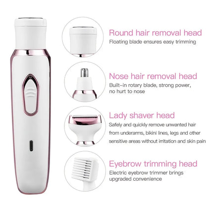 4 in 1 Electric Hair Removal Device Painless Epilator For Face Nose Legs and Underarm Bikini Trimmer Removal Shaver Cleaning Set