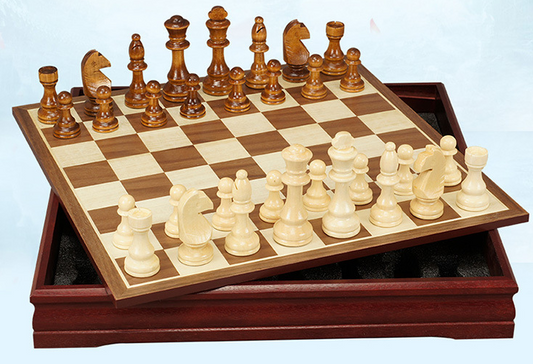 Wooden Birch Chess Seesaw Board Set with Felted Game Board Interior for Storage Adult Kids Beginner Large Chess Board
