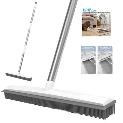 Telescopic Rubber Broom with Squeegee, Carpet Rake Pet Hair Fur Remover Broom Magic Clean Sweeper Floor Cleaning Squeegee Wiper Toilet Bathroom Mops
