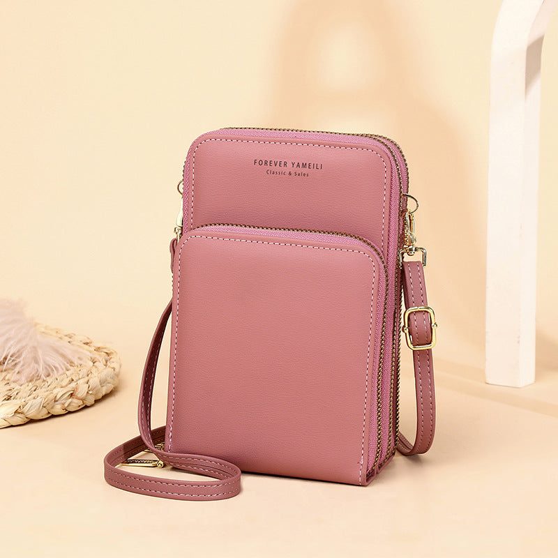 New Fashion Women's Bag Large Capacity One-Shoulder Diagonal Bag Solid Color Multi-Function Mobile Phone Bag Ladies Wallet