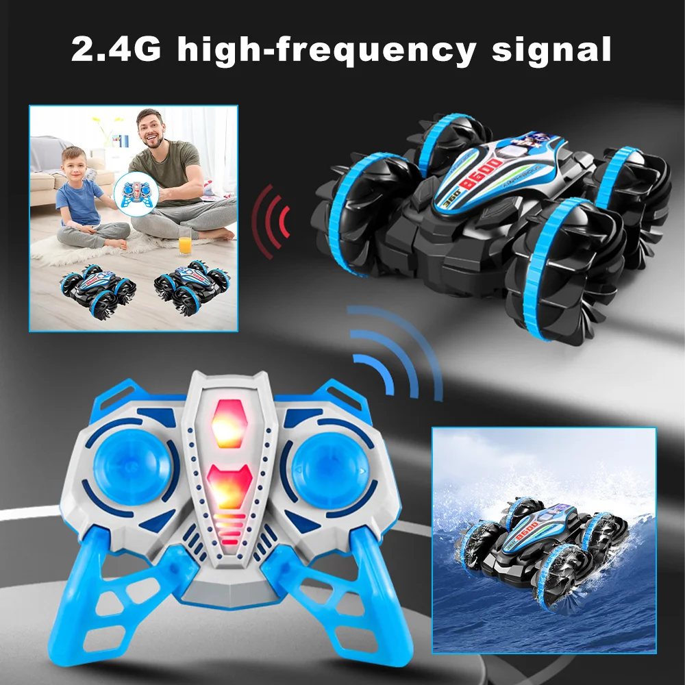 Amphibious Remote Control Car Gesture Sensor 4WD Off-Road Toy Car 360 Degree Rotating Waterproof RC Stunt Car for Kids Gifts
