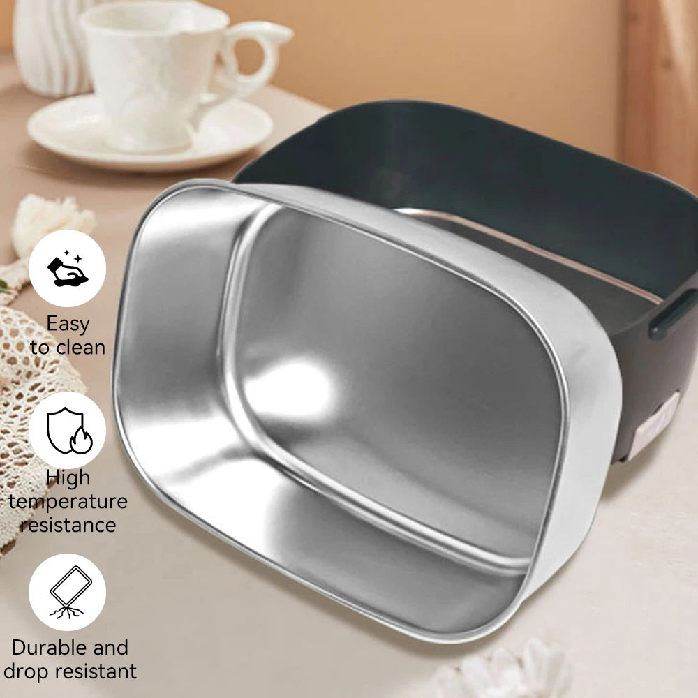 Portable Electric Lunch Box  Stainless Steel Heated Food Container for Car/Office/Home Dining Box Microwave Oven