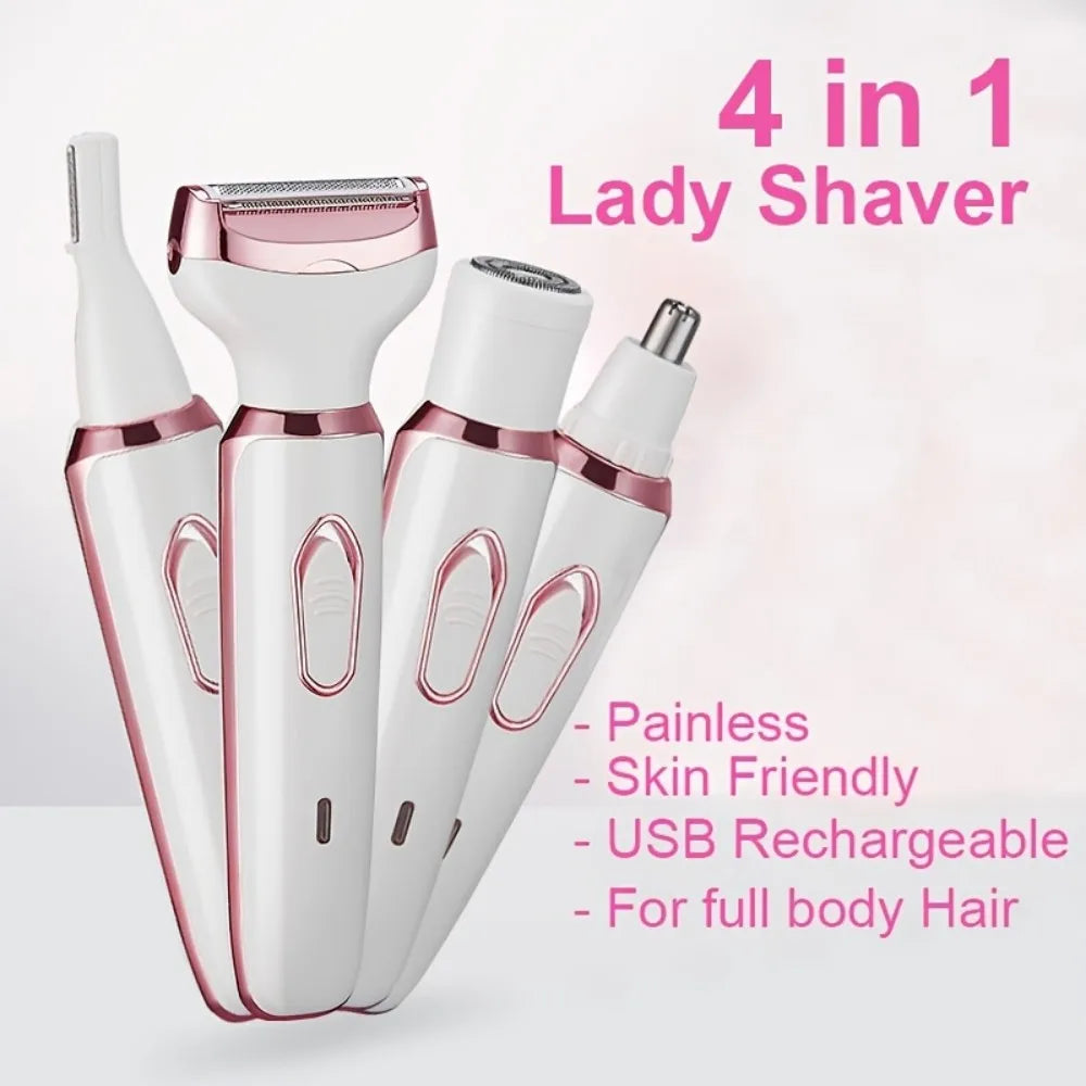 4 in 1 Electric Hair Removal Device Painless Epilator For Face Nose Legs and Underarm Bikini Trimmer Removal Shaver Cleaning Set