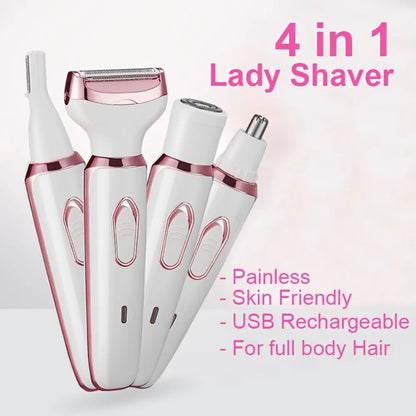 4 in 1 Electric Hair Removal Device Painless Epilator For Face Nose Legs and Underarm Bikini Trimmer Removal Shaver Cleaning Set