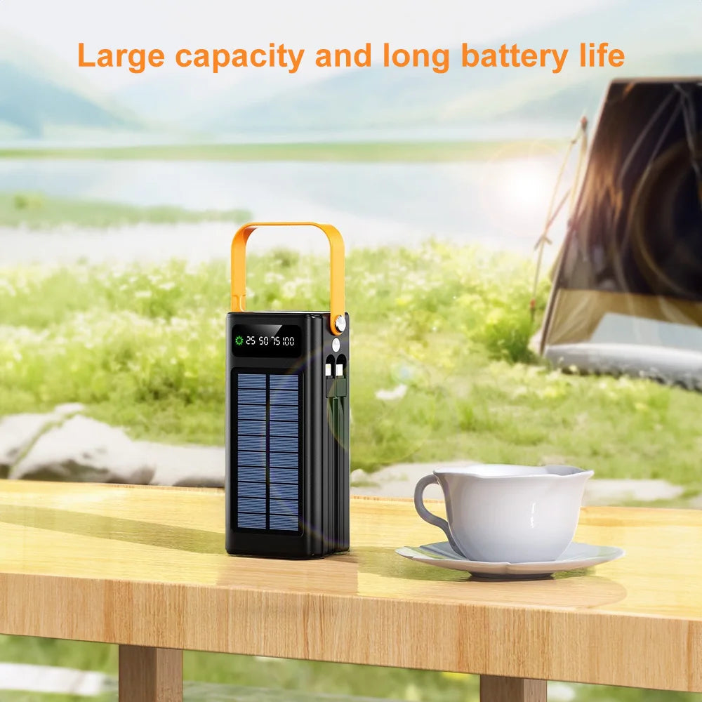 50000mAh Solar Panel Power Bank Fast Charging Comes with Four Wire External Battery Pack  Large Capacity Mobile Power