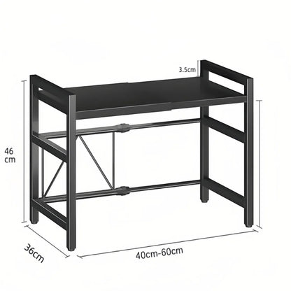 Adjustable Microwave Oven Shelf Rack 40-60cm Expandable Kitchen Countertop Storage Organiser Stand with Hooks, 2-Tier Heavy Duty Metal Shelf, Space Saving Cabinet Organiser for Microwave Toaster Kitchen Appliances