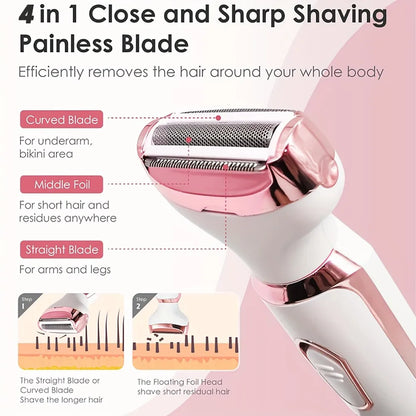4 in 1 Electric Hair Removal Device Painless Epilator For Face Nose Legs and Underarm Bikini Trimmer Removal Shaver Cleaning Set