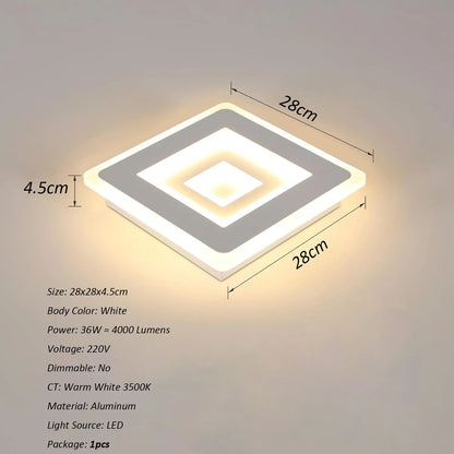 Modern Square LED Ceiling Light,28W Acrylic Ceiling Lamp,White Ceiling Chandelier for Bedroom,Living Room Warm Light 3000K