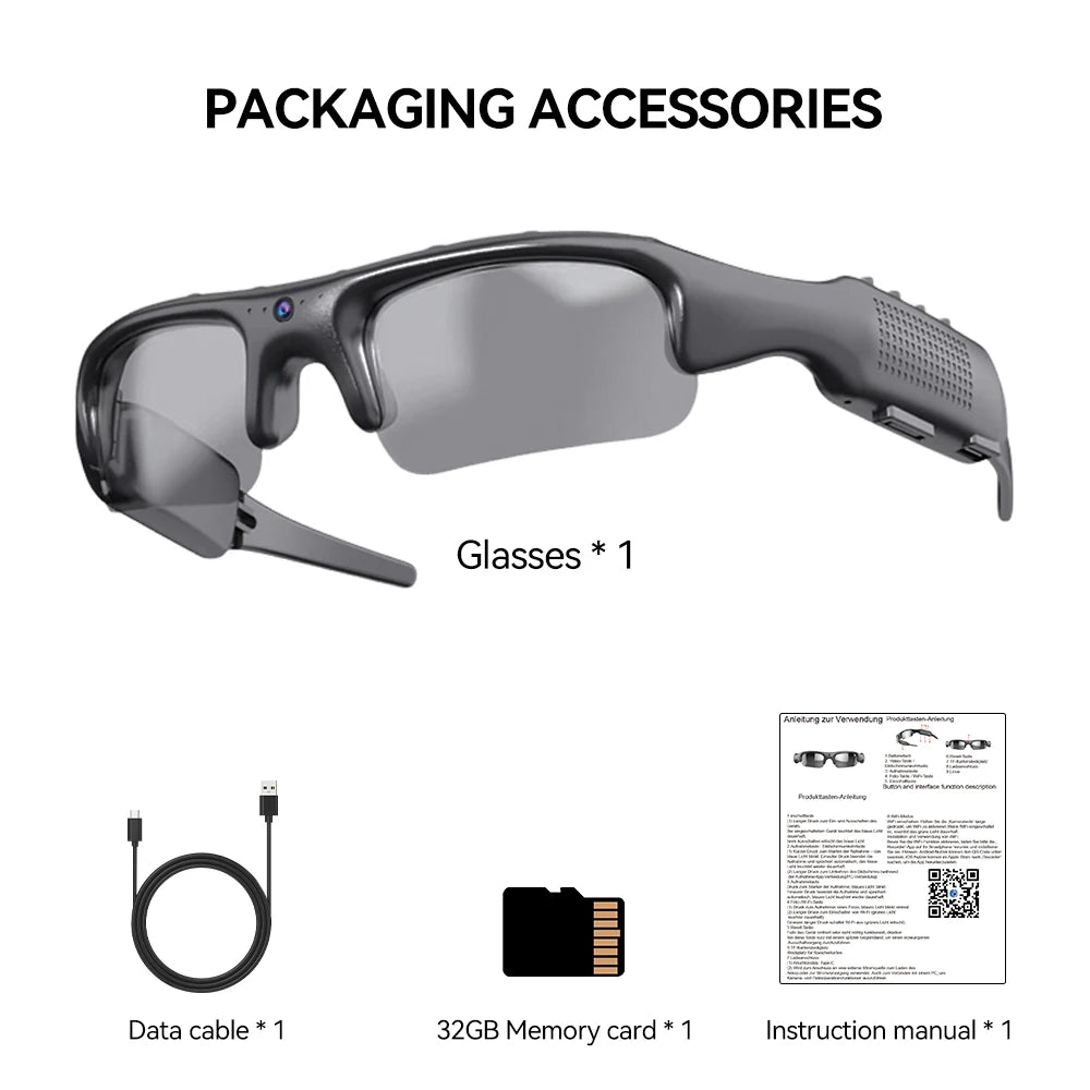 Smart Sunglasses 1080P WiFi Camera Glasses Outdoor Cycling Sports Polarized Lens Smart Security Protection Video Record Glasses