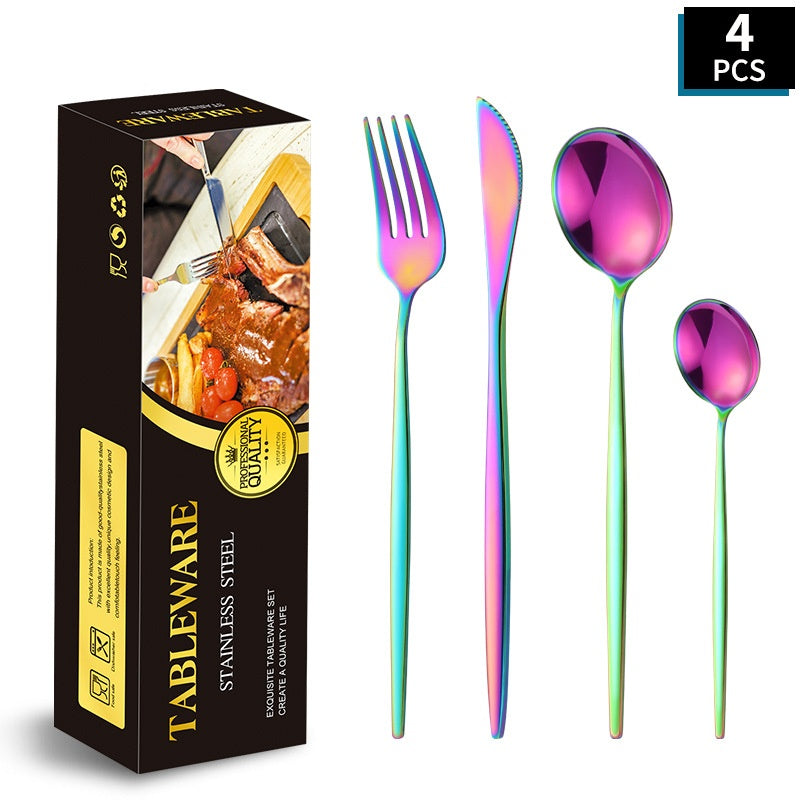 Portuguese Stainless Steel Knife Fork Spoon Golden Steak Knife Fork Set Four-Piece Tableware Set