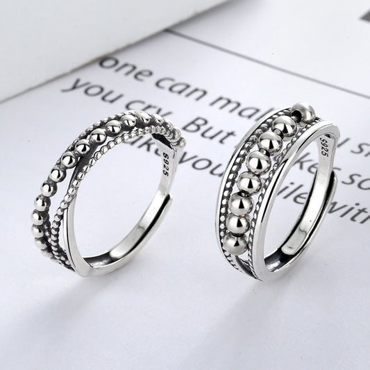 Couple Ring 925 Silver New Jewelry Fashion Simple Wave Point Beaded Ring Accessories Live Ring