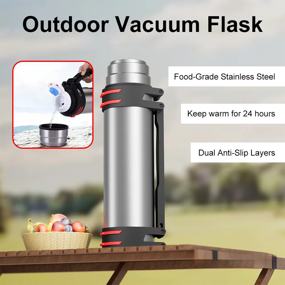2L Stainless Steel Thermal Bottle Portable Vacuum Flask Insulated Hot Water Bottle Thermos for Home Car Outdoor Travel Camping