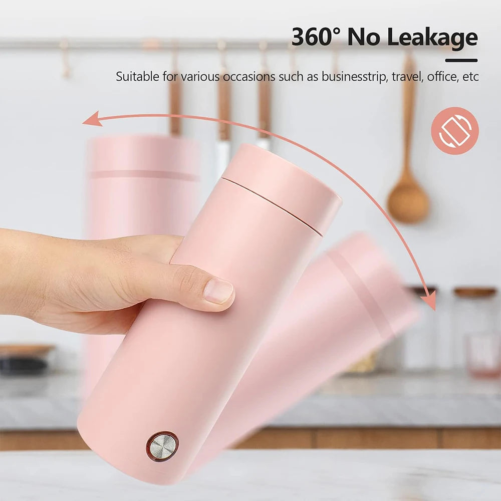 Portable Travel Electric Cup 400ml Stainless Steel Vacuum Insulated Cup Auto Off Electric Kettle Water Boiler for Tea Coffee