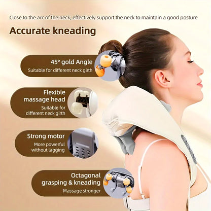 Shiatsu Neck Shoulder Massager Deep Tissue Shawl Kneading Spine Back Muscle Relaxer for Car Home Use Trapezius Neck Massager