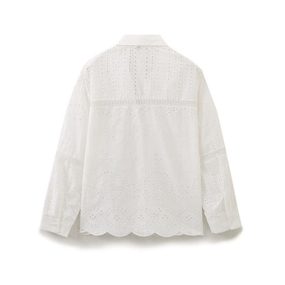 Fashionable vertical lace embroidered long sleeved loose shirt