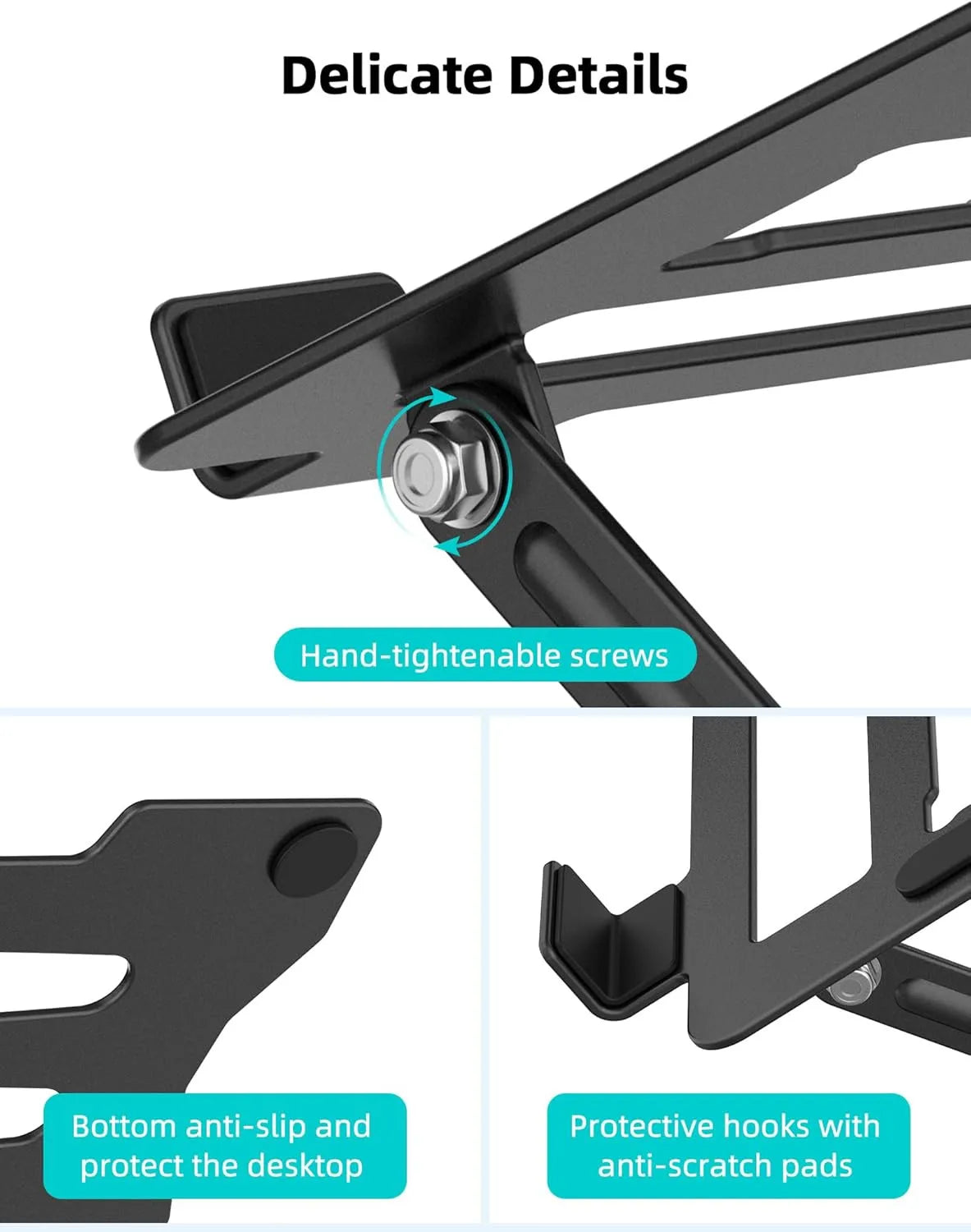 Foldable Laptop Stand 360° Rotating Adjustable Laptop Holder, Ergonomic Metal Notebook Tablet Stand with Height & Angle Adjustment, 8kg Heavy Duty, Non-Slip Silicone Pads, Ventilated Cooling Design for Home Office