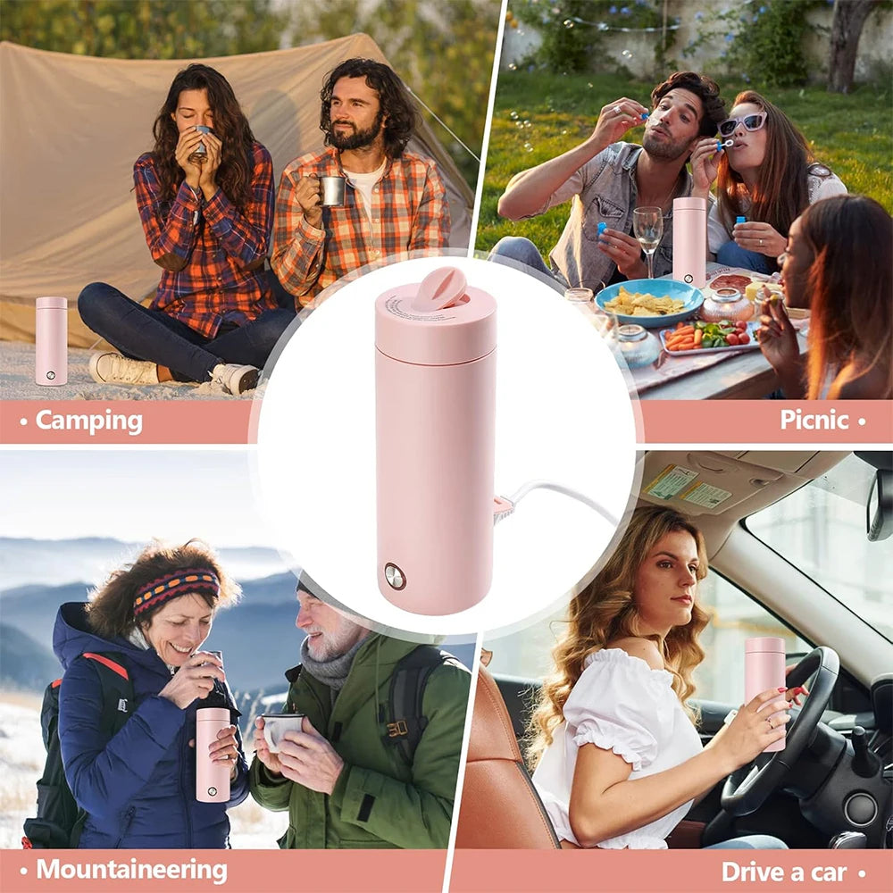 Portable Travel Electric Cup 400ml Stainless Steel Vacuum Insulated Cup Auto Off Electric Kettle Water Boiler for Tea Coffee