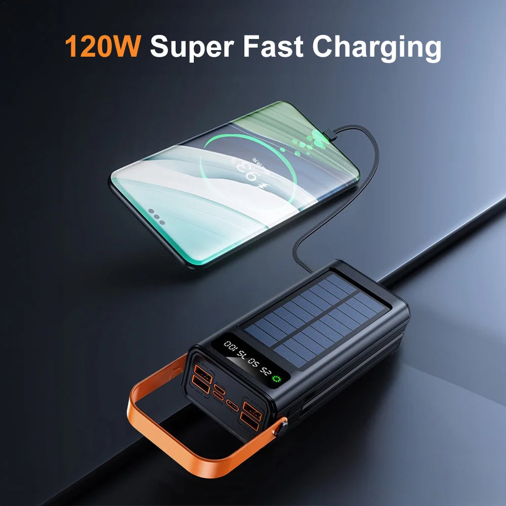 50000mAh Solar Panel Power Bank Fast Charging Comes with Four Wire External Battery Pack  Large Capacity Mobile Power