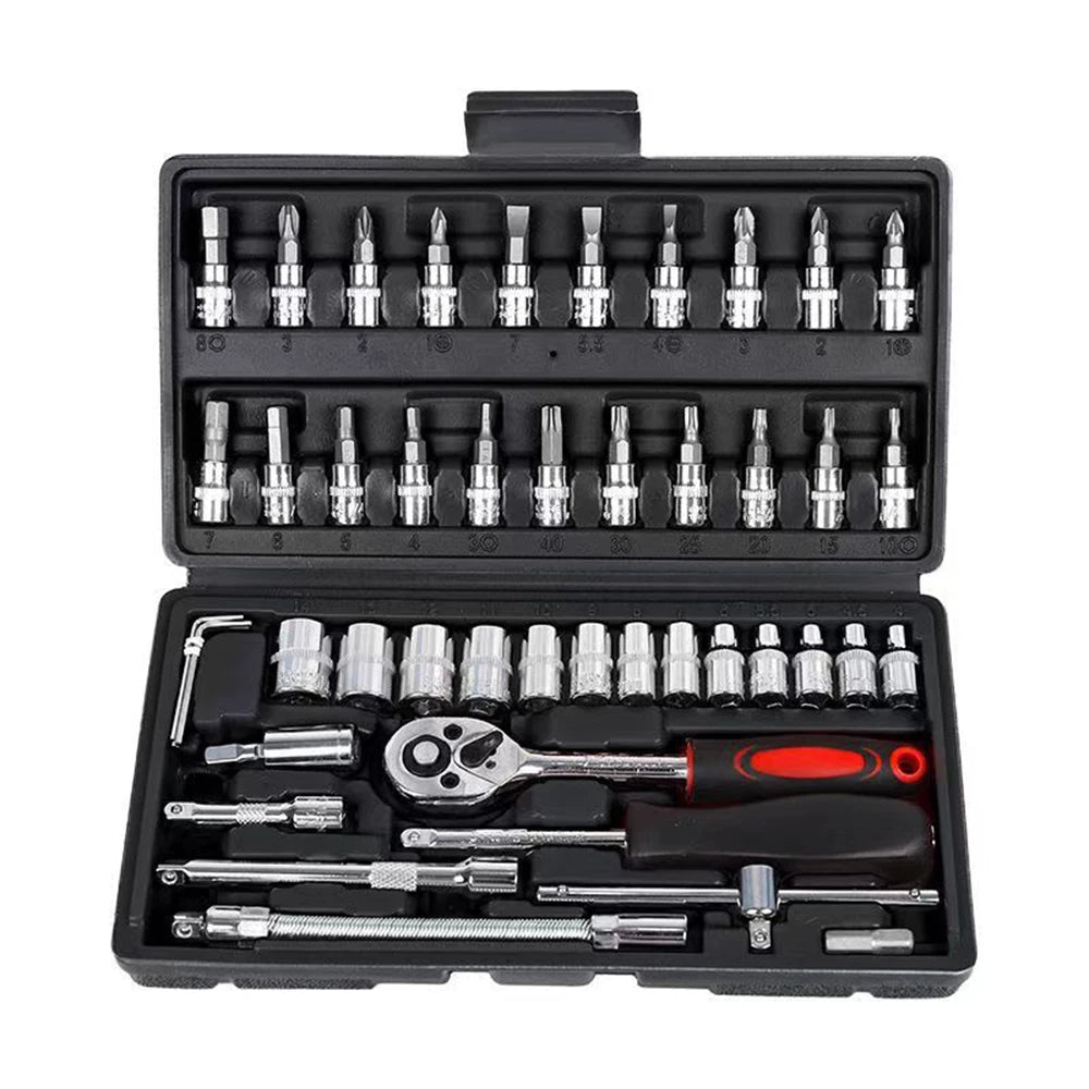 46PCS Ratchet Wrench Tool Set 1/4 Metric Socket Wrench Household Manual Repair Tools for Bike Repair