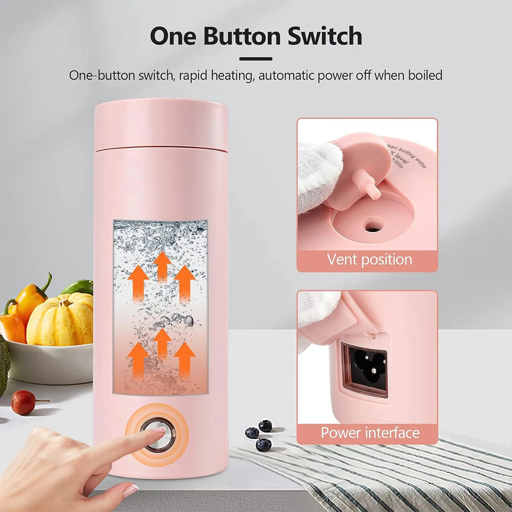 Portable Travel Electric Cup 400ml Stainless Steel Vacuum Insulated Cup Auto Off Electric Kettle Water Boiler for Tea Coffee