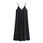 Solid color casual loose strap MIDI dress