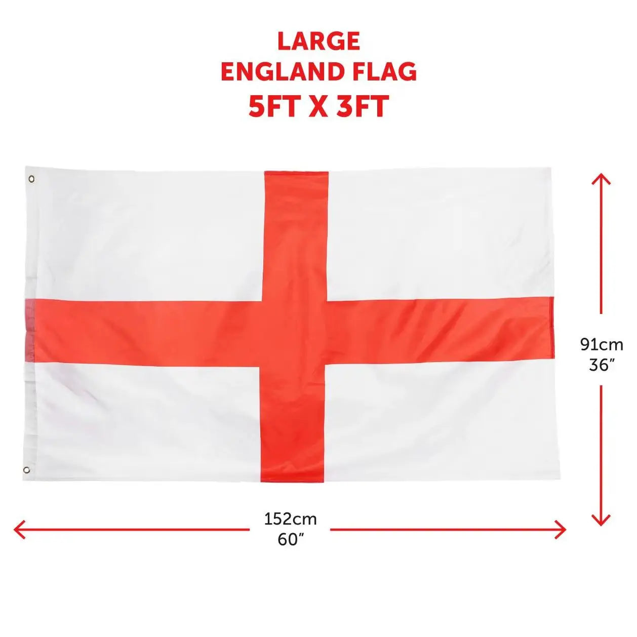 Large England Flag - 5ft x 3ft English Flag - Euros Football Supporter Indoor Outdoor Decoration - St Georges Day