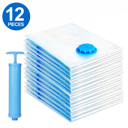 12pcs Vacuum Storage Bags With Valve Folding Compressed Space Saving Clothes Storage Big Size For Towel Cloth Blanket