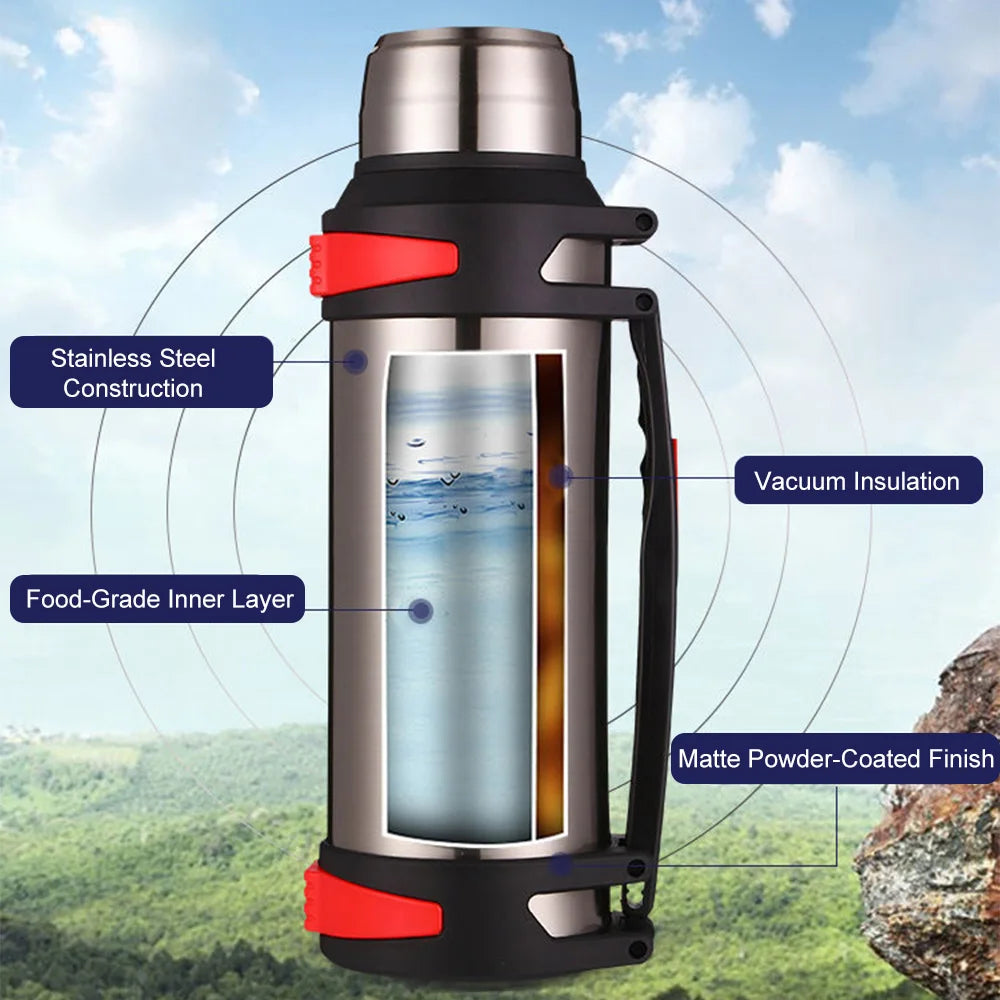 2L Stainless Steel Thermal Bottle Portable Vacuum Flask Insulated Hot Water Bottle Thermos for Home Car Outdoor Travel Camping