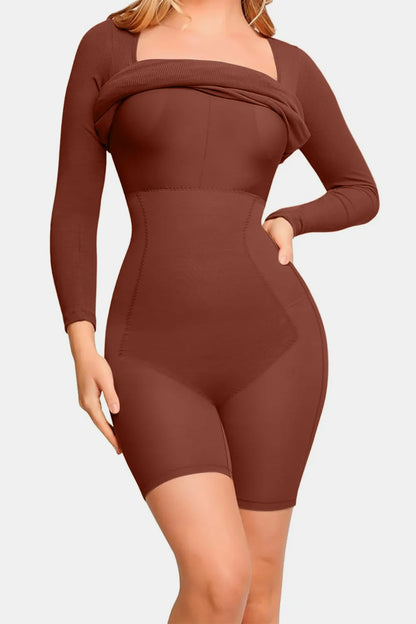 Two in one waist cinching one-piece skirt long sleeved shaping skirt belly cinching waist cinching hip lifting shaping skirt