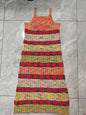 Holiday Knitted Dress Women's Summer Colorful Wave Pattern Strap Skirt Long Style Temperament V-neck Long Skirt