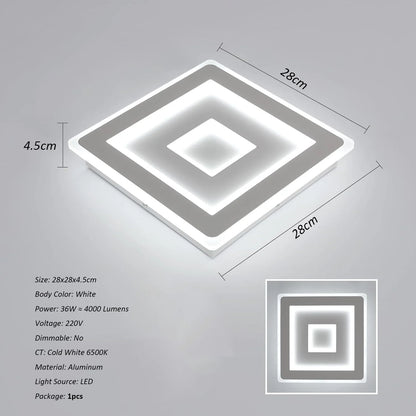 Modern Square LED Ceiling Light,28W Acrylic Ceiling Lamp,White Ceiling Chandelier for Bedroom,Living Room Warm Light 3000K