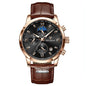 Lige Men's Quartz Watch Multifunction Chronograph Moon Phase Quartz Movement Waterproof Watch