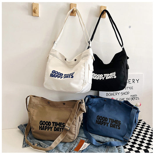 Letter canvas bag, women's new trendy tote bag, student class large capacity crossbody bag