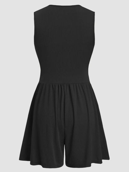 Women's knitted jumpsuit with solid color pleats and decorative grooves sleeveless jumpsuit