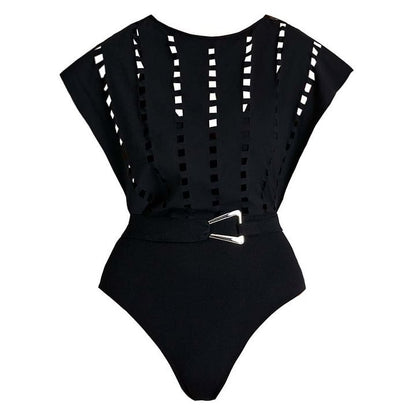 V-neck hollow sexy one-piece swimsuit women's set