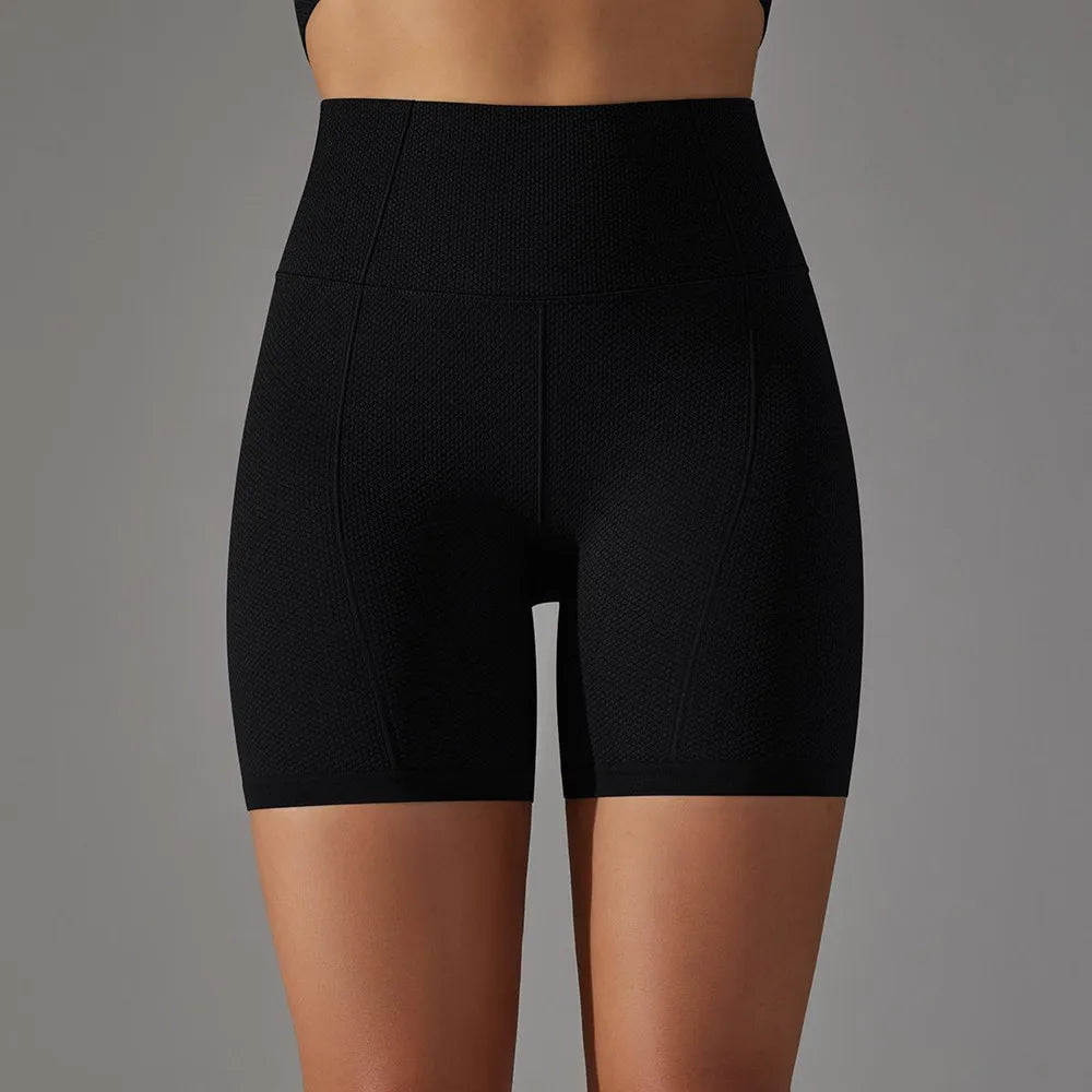 Mermaid Curve High Waist Tight Seamless Knitted GYM Shorts Hip Up Breathable Stripe Shorts Running Fitness Quick Dry Yoga Shorts