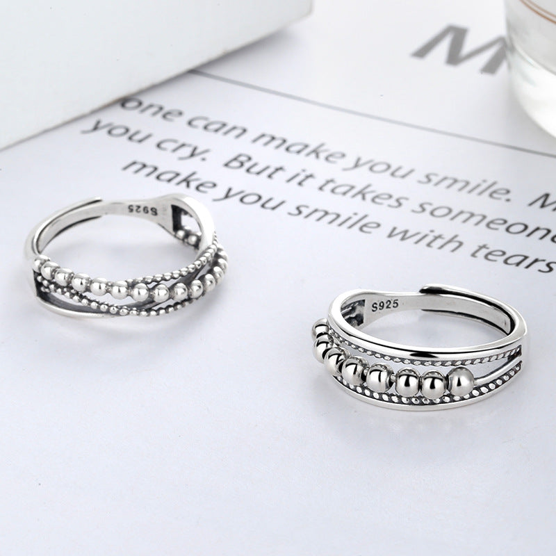 Couple Ring 925 Silver New Jewelry Fashion Simple Wave Point Beaded Ring Accessories Live Ring
