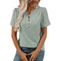 European and American round neck short sleeved flower jacquard top button T-shirt for women