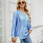 European and American V-neck one row button long sleeved shirt top