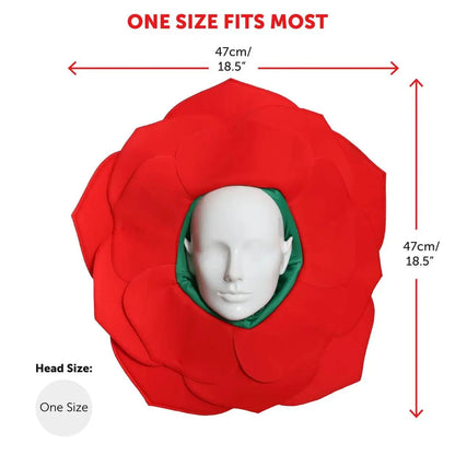 England Rose Hat - Rugby & Football Supporters Accessory, Red Petal Headpiece with Green Hood - Six Nations & World Cup