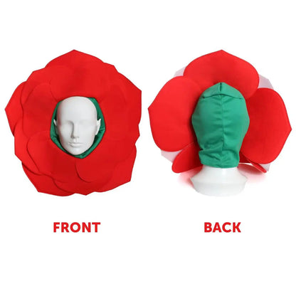 England Rose Hat - Rugby & Football Supporters Accessory, Red Petal Headpiece with Green Hood - Six Nations & World Cup