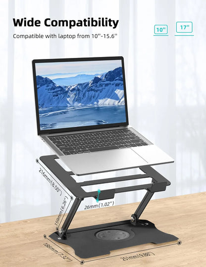 Foldable Laptop Stand 360° Rotating Adjustable Laptop Holder, Ergonomic Metal Notebook Tablet Stand with Height & Angle Adjustment, 8kg Heavy Duty, Non-Slip Silicone Pads, Ventilated Cooling Design for Home Office