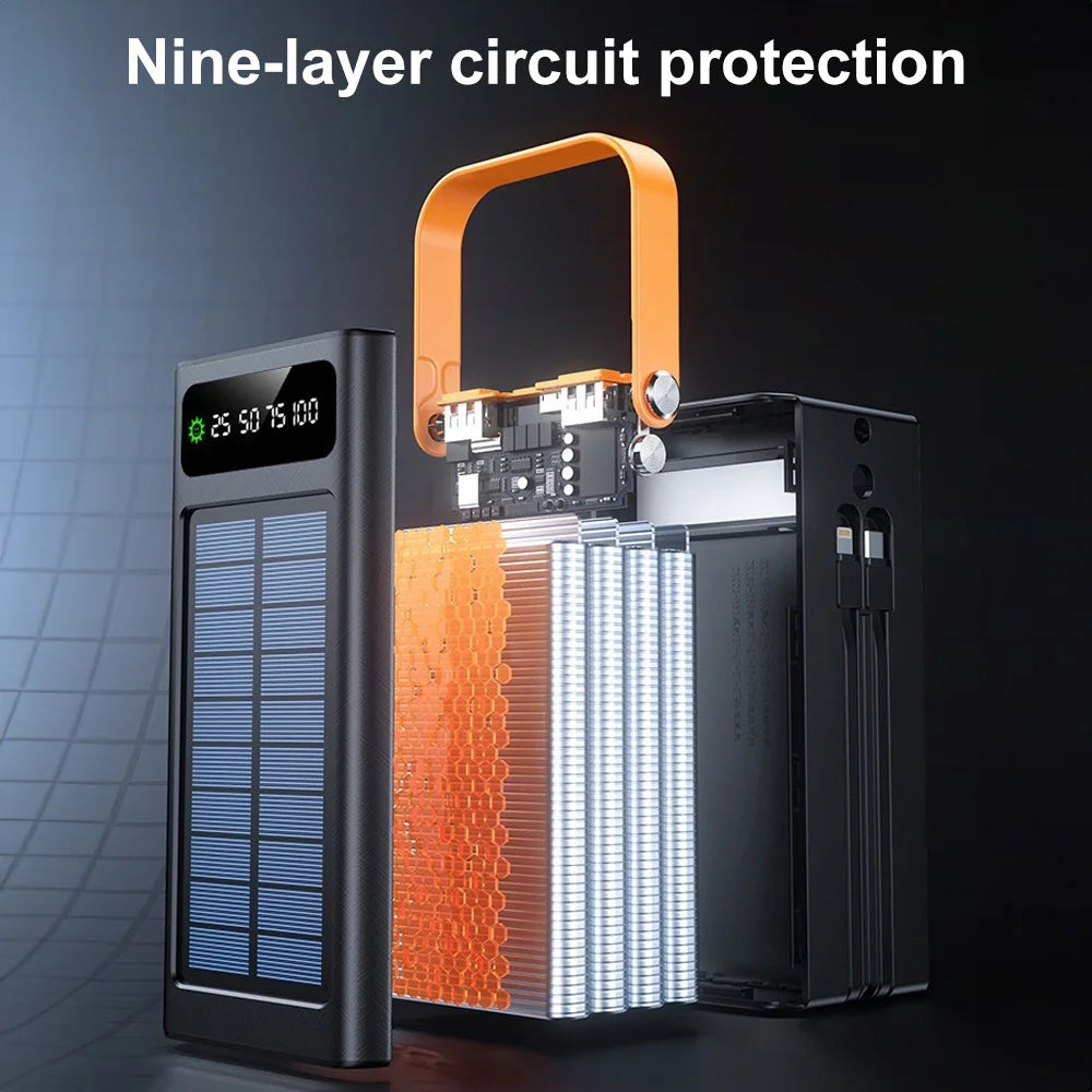 50000mAh Solar Panel Power Bank Fast Charging Comes with Four Wire External Battery Pack  Large Capacity Mobile Power