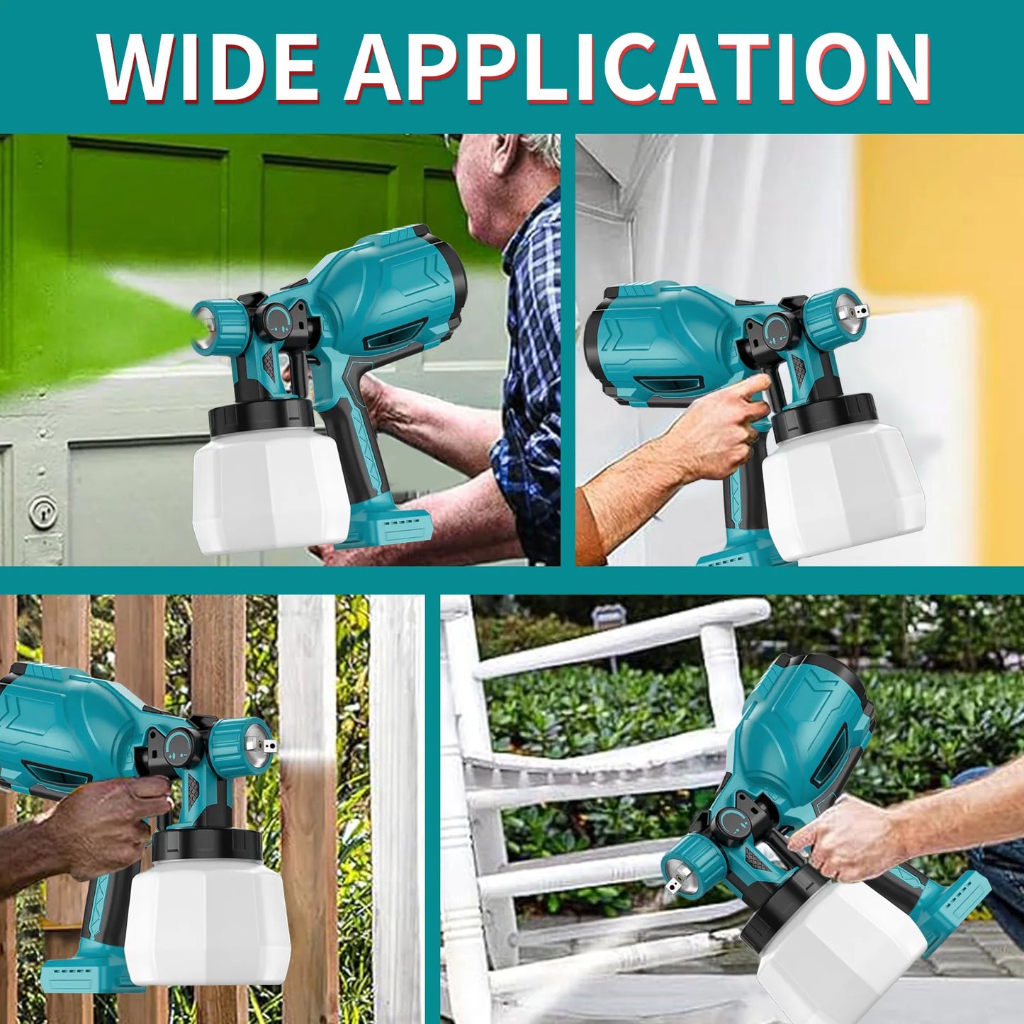 Cordless Electric Paint Spray Gun with 2 Battery Portable Sprayer Replace for  Makita Battery 18V&1000ML
