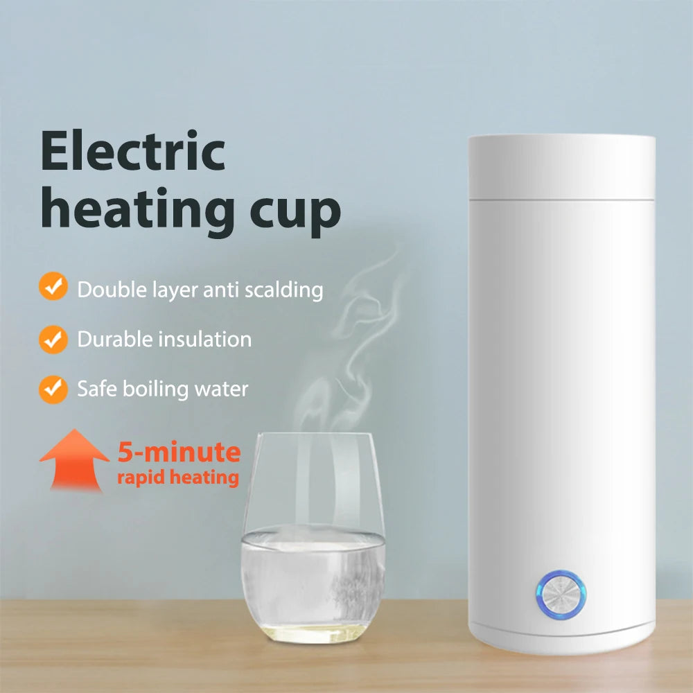 Portable Travel Electric Cup 400ml Stainless Steel Vacuum Insulated Cup Auto Off Electric Kettle Water Boiler for Tea Coffee