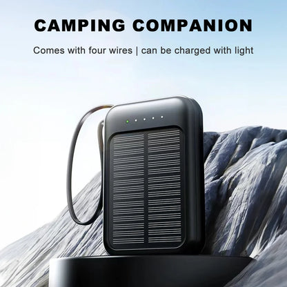 20000mAh Mini Solar Power Bank Built in 4 Cables  Portable External Battery Pack with  LED Light for Cell Phones